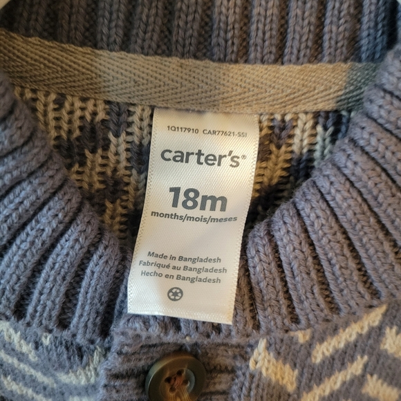 2 Piece Carter's Baby Knit Cardigan With Pants Chevron Size 18 Months Blue NWT - Picture 5 of 9
